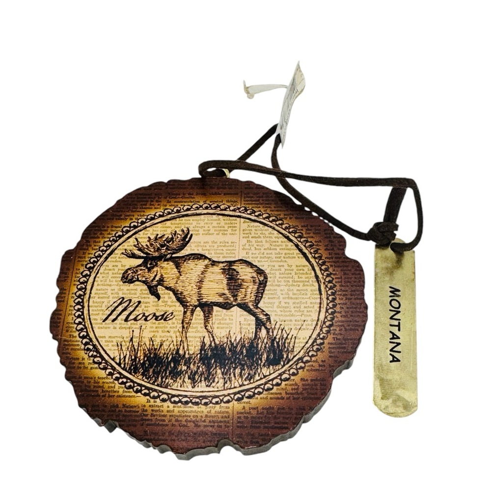 Big Sky Carvers Moose Wood Slab Medallion Ornament Oval Christmas Montana 3”